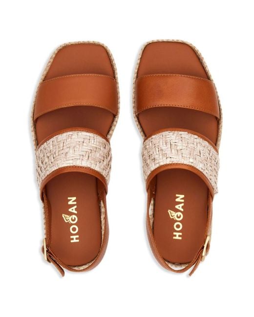 Hogan Brown H660 Woven Leather Sandals