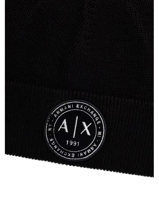 ARMANI EXCHANGE Black Bonnet Côtelé À Patch Logo for men