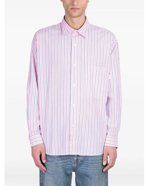 メンズ AMISH Striped Poplin Shirt White