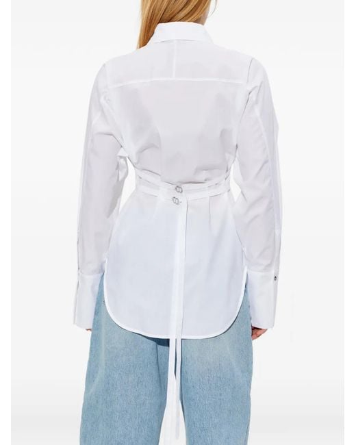 Blumarine White Pleated Button Shirt