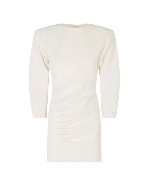 ANDAMANE White Ruched Shoulder-Pad Mini Dress