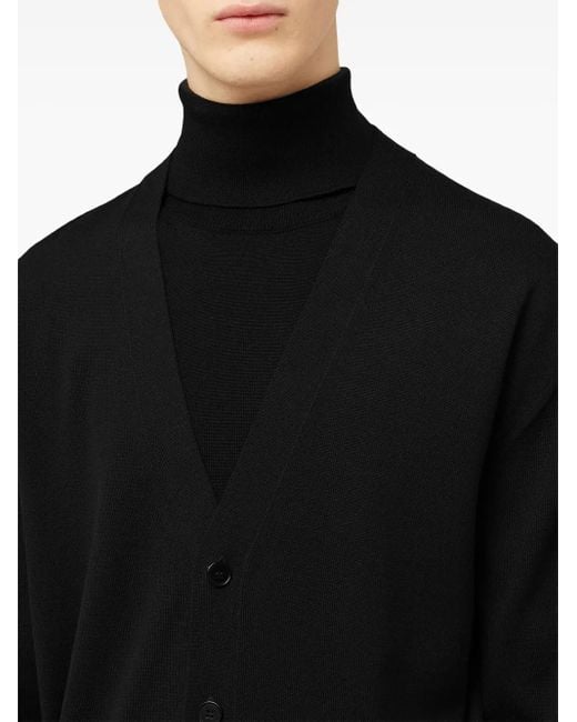 Jil Sander Black V-Neck Wool Cardigan for men