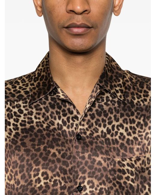 Ernest W. Baker Brown Animal-Print Short-Sleeve Shirt for men