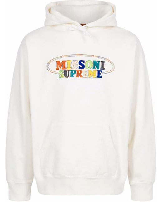 Supreme White X Missoni Logo-Embroidered Hoodie "Fw21" for men