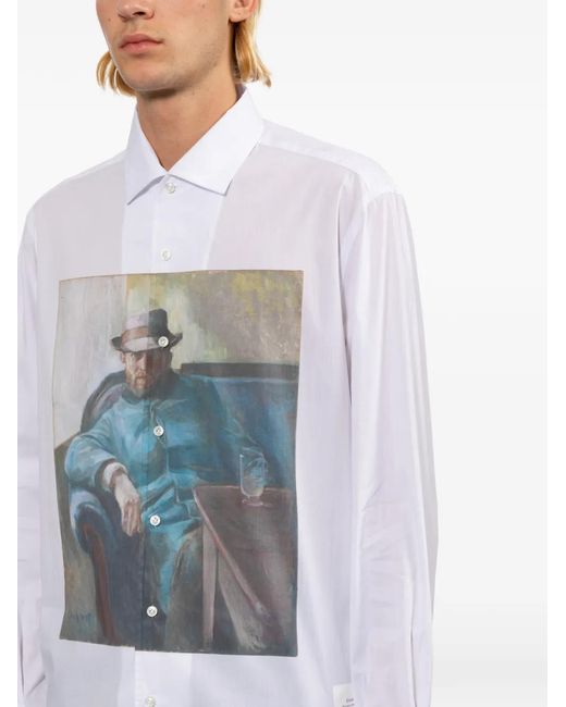 Junya Watanabe White Graphic-Print Long-Sleeve Shirt for men