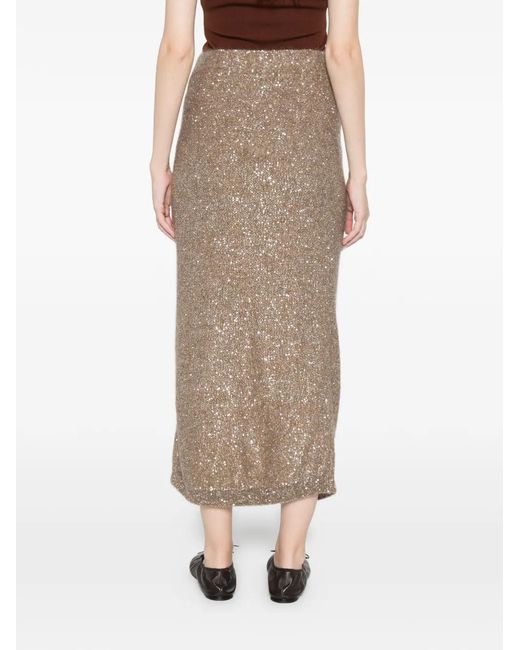 Brunello Cucinelli Natural Sequin Midi Skirt