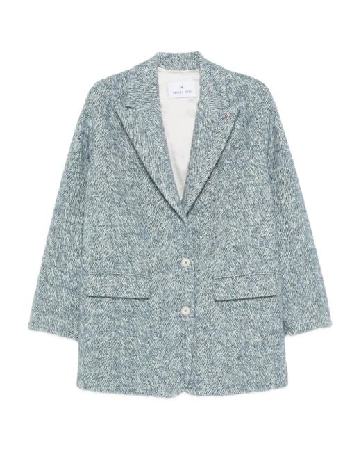 Manuel Ritz Blue Chevron-Pattern Tweed Jacket