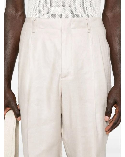 Lardini White Linen-Blend Tapered Trousers for men