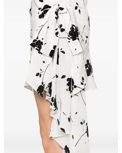 Alessandra Rich White Floral-Print One-Shoulder Dress