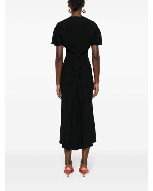 Victoria Beckham Crêpe Maxi-jurk Met Gesmockt-detail in het Black