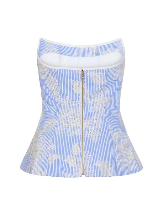 Markarian Blue Lola Floral-Embroidered Strapless Top