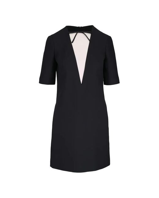 Valentino Garavani Black Crepe V-Neck Mini Dress