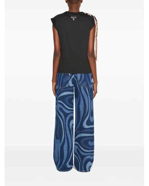 Emilio Pucci Black Short Sleeve T-Shirt With Printed Drawstring