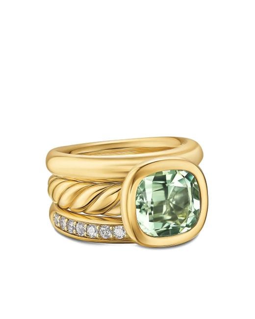 David Yurman Metallic 18K Dy Mercer Four Row Diamond And Prasiolite Ring