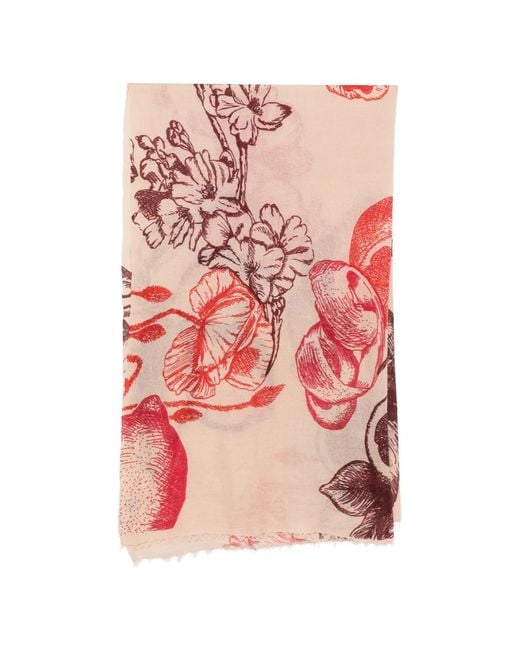 Mouleta Pink Floral-Print Frayed Scarf