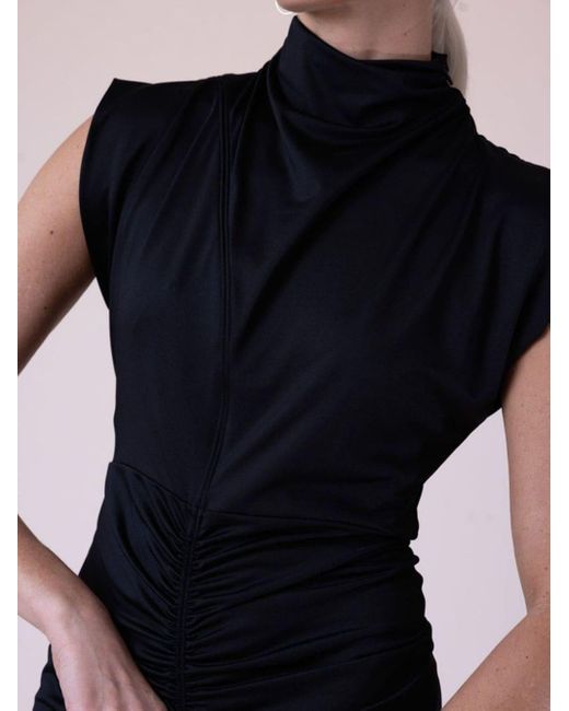 Robe longue en jersey stretch à fronces Victoria Beckham en coloris Black