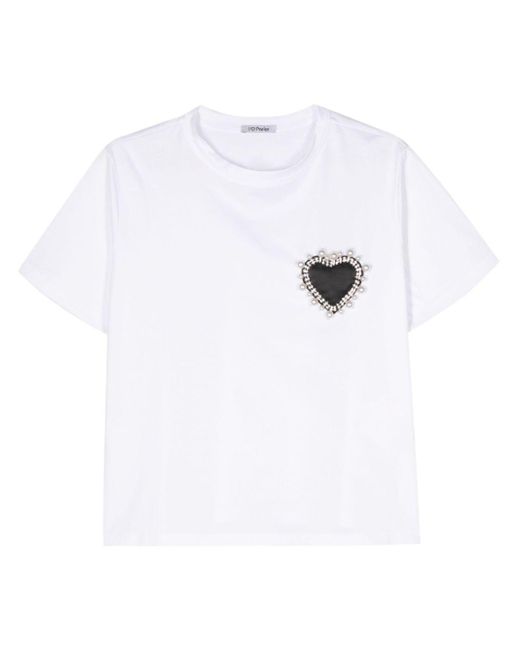 Parlor White Heart-appliqué Cotton T-shirt