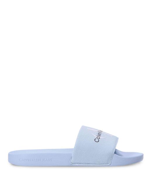 Calvin Klein White Logo-print Round-toe Slides for men