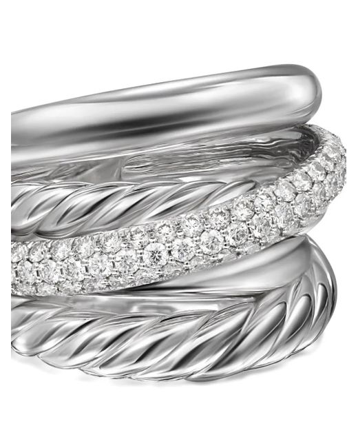 David Yurman White Crossover Five Row Sterlingsilberring Mit Diamanten (17,5Mm)