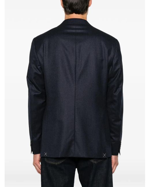Canali Blue Double-Breasted Peak-Lapels Wool Blazer for men