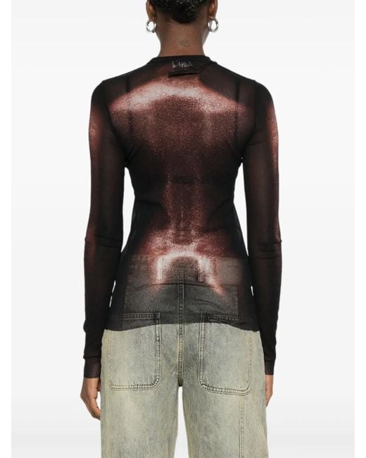 Jean Paul Gaultier Black Body-Print Mesh Top