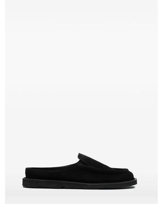 Referenc Black Suede Square Toe Slides for men