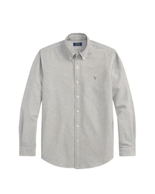 Polo Ralph Lauren Gray Logo Embroidered Oxford Shirt for men