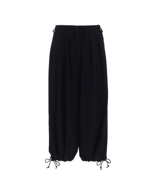 Yohji Yamamoto Black Drawstring-Hem Pleated Trousers