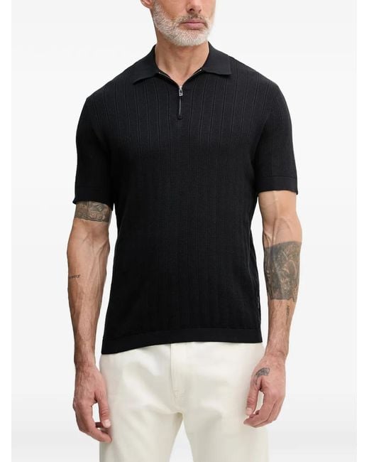 ARMANI EXCHANGE Black Ribbed Zip-Fastening Polo Shirt for men