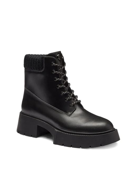 COACH Black 57Mm Leah Knitted-Collar Lace-Up Boots