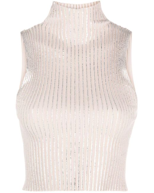 Peserico Glitter Ribbedknit Cropped Top in Natural Lyst