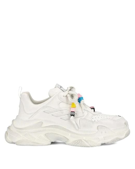 Balenciaga White Beaded Lace-Up Sneakers for men