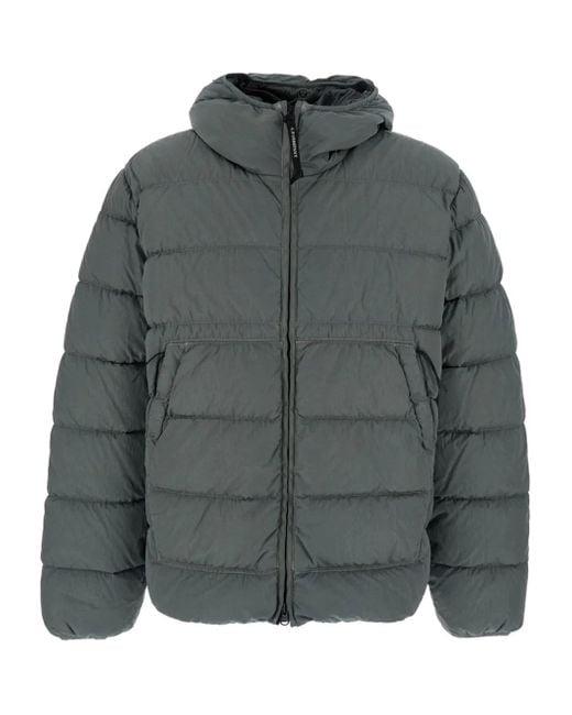 C P Company Gray Chrome-r Goggle Hooded Puffer Jacket for men