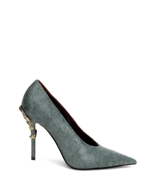 Roberto Cavalli White Snake-Embellished Stingray-Effect Heeled Pumps