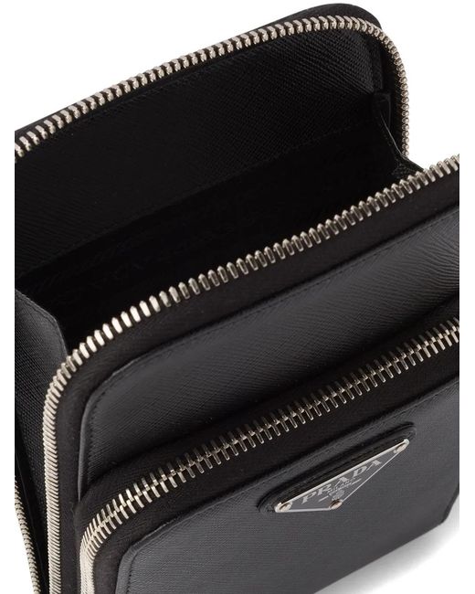 Prada Black Saffiano-Leather Phone Case for men