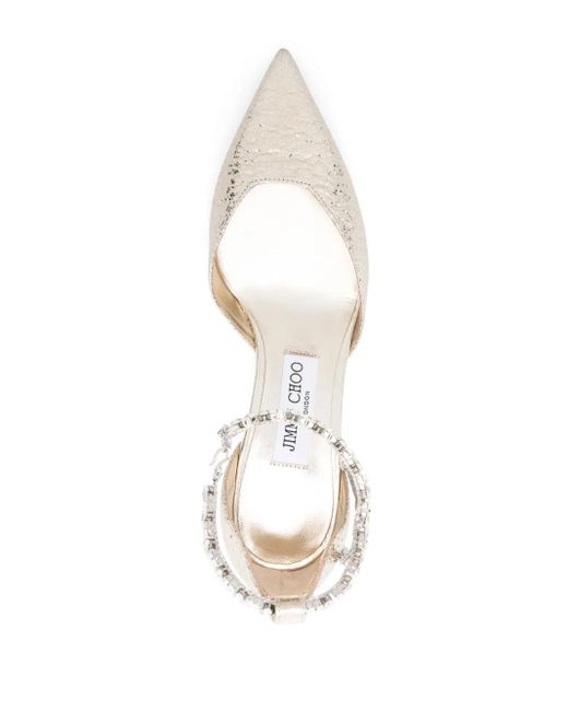 Jimmy Choo Natural Pointed Toe Ankle Strap Heels With Embellished Detail