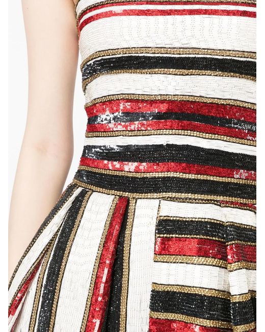 Zuhair Murad Red Sequinned Stripe-Print Mini Dress