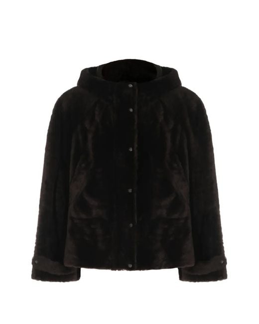 Brunello Cucinelli Black Hooded Shearling Jacket