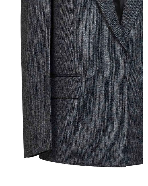Totême Black Herringbone-Pattern Wool Blazer