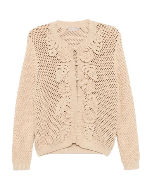 Elie Saab Natural Crochet-Knit Cardigan