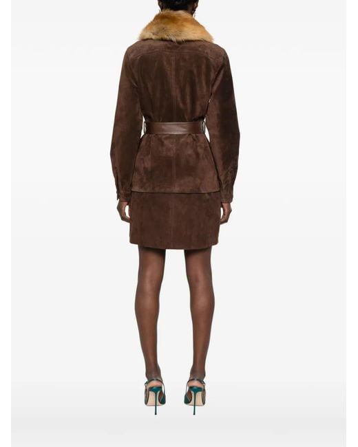 Saint Laurent Brown Belted Leather Jacket
