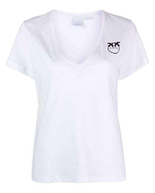 Pinko White Love Birds-print Cotton T-shirt