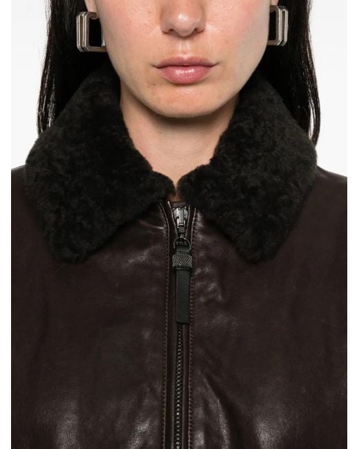 Brunello Cucinelli シアリングカラー レザージャケット Black