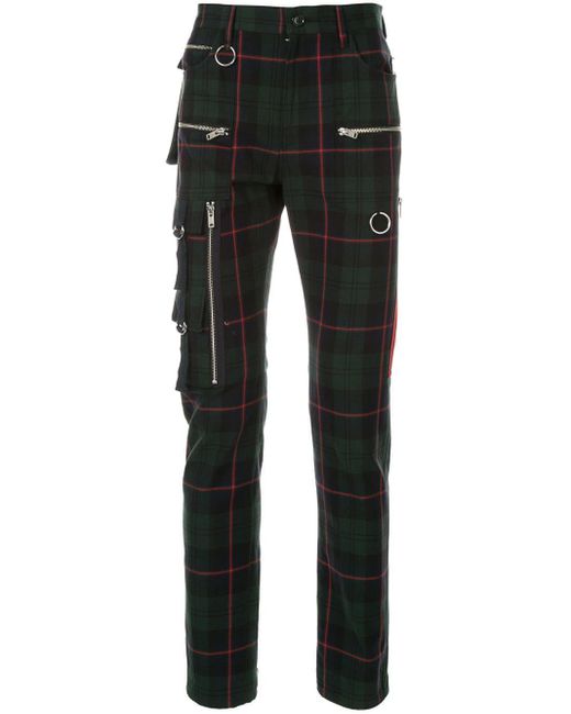 Undercover Green Plaid Zipped Trousers for men