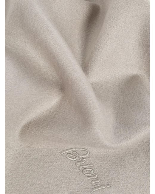 Brioni Gray Logo-embroidered Fringe Scarf for men
