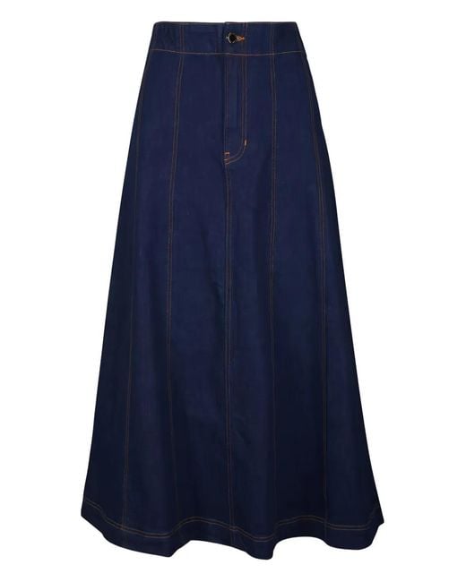 Veronica Beard Blue Alix A-Line Panelled Midi Skirt