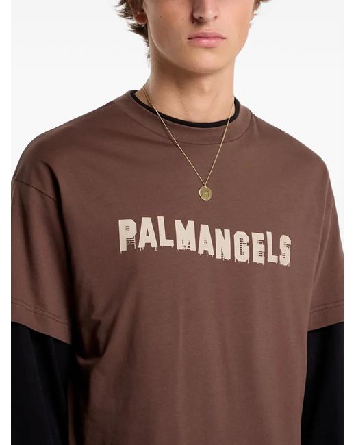 Palm Angels Brown Logo-Print Double-Layer T-Shirt