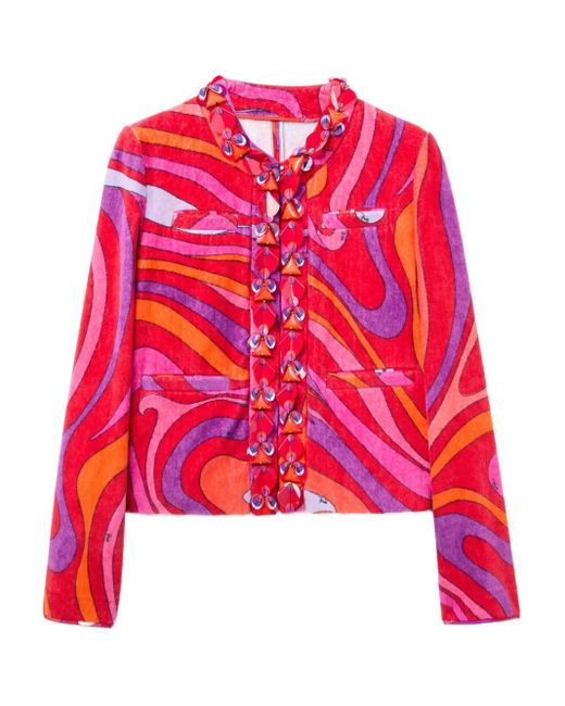 Emilio Pucci Red Gerüschte Jacke mit Wirbel-Print