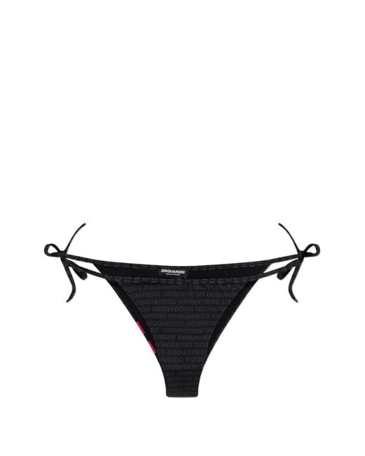 DSquared² Black Logo-Print Side-Tie Bikini Bottoms
