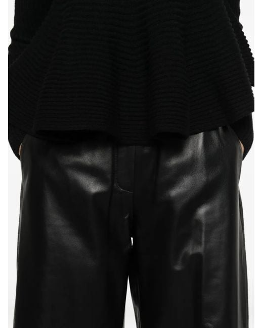 Arma Black Solia Elastic-Waist Leather Trousers